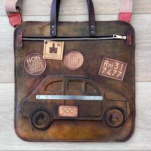 Italian Leather Fiat 500 Handbag Handmade Car Purse Convertible Backpack Brown